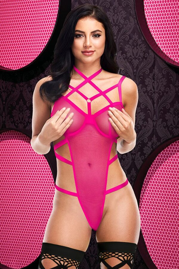 Sexy Hot Pink Strappy Caged Teddy